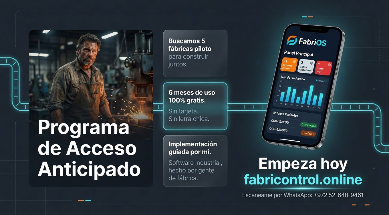 Programa de Acceso Anticipado de FabriOS, 5 fabricas piloto, 6 meses gratis